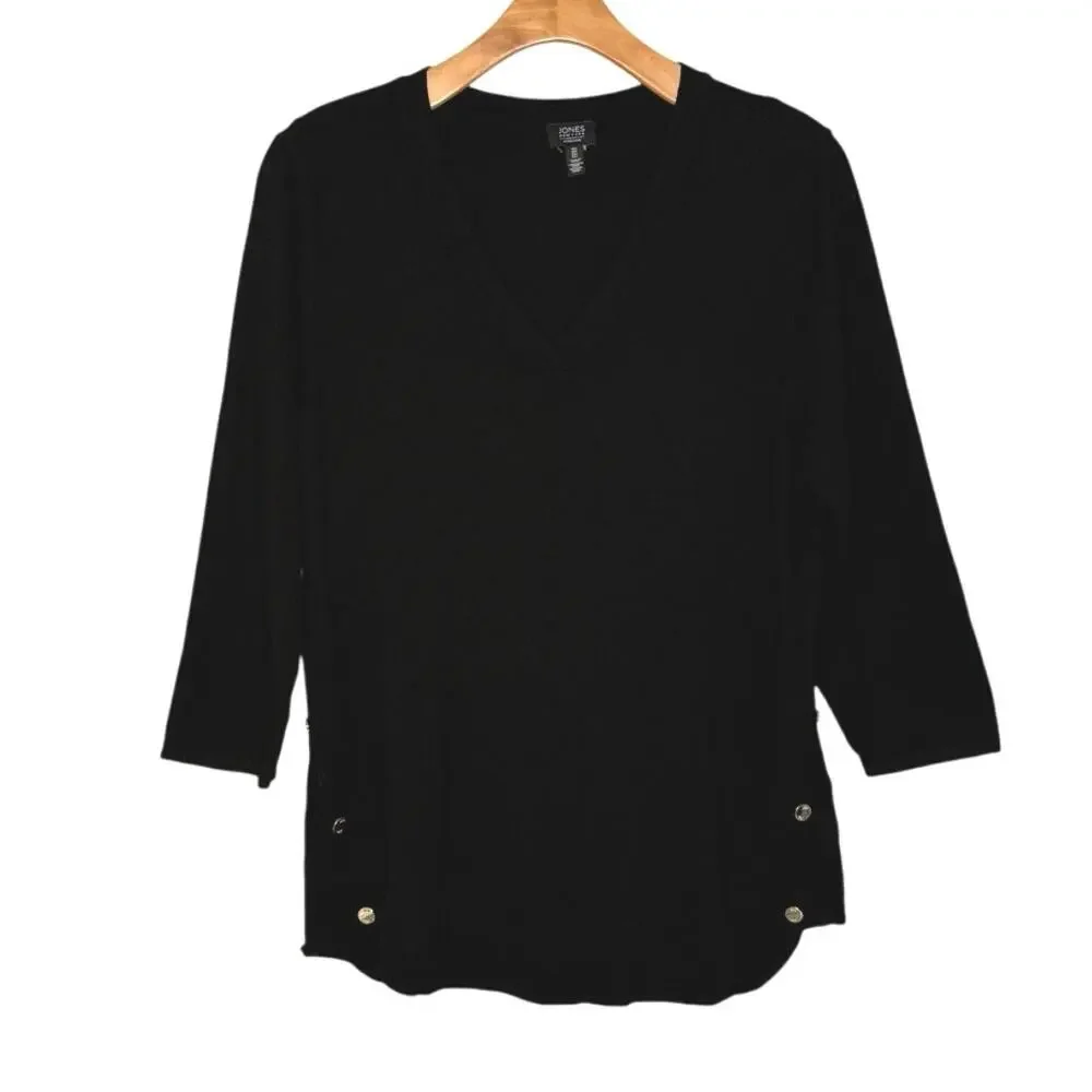 Jones New York vneck tunic top size large gold buttons
